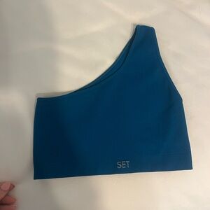 Set active ribbed one shoulder bra in blue cloud size small